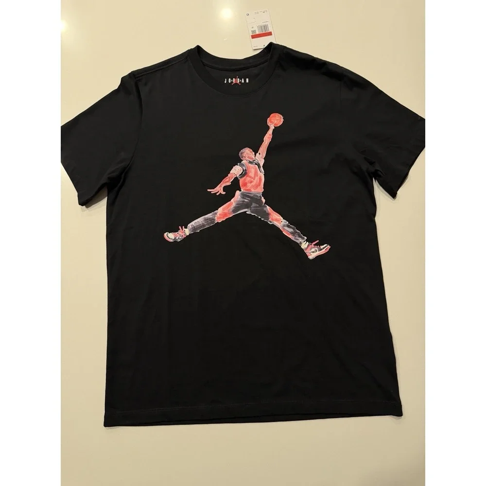 Jordan Watercolor Jumpman Graphic Tee FN5980-010 Black Cotton Mens Large NWT